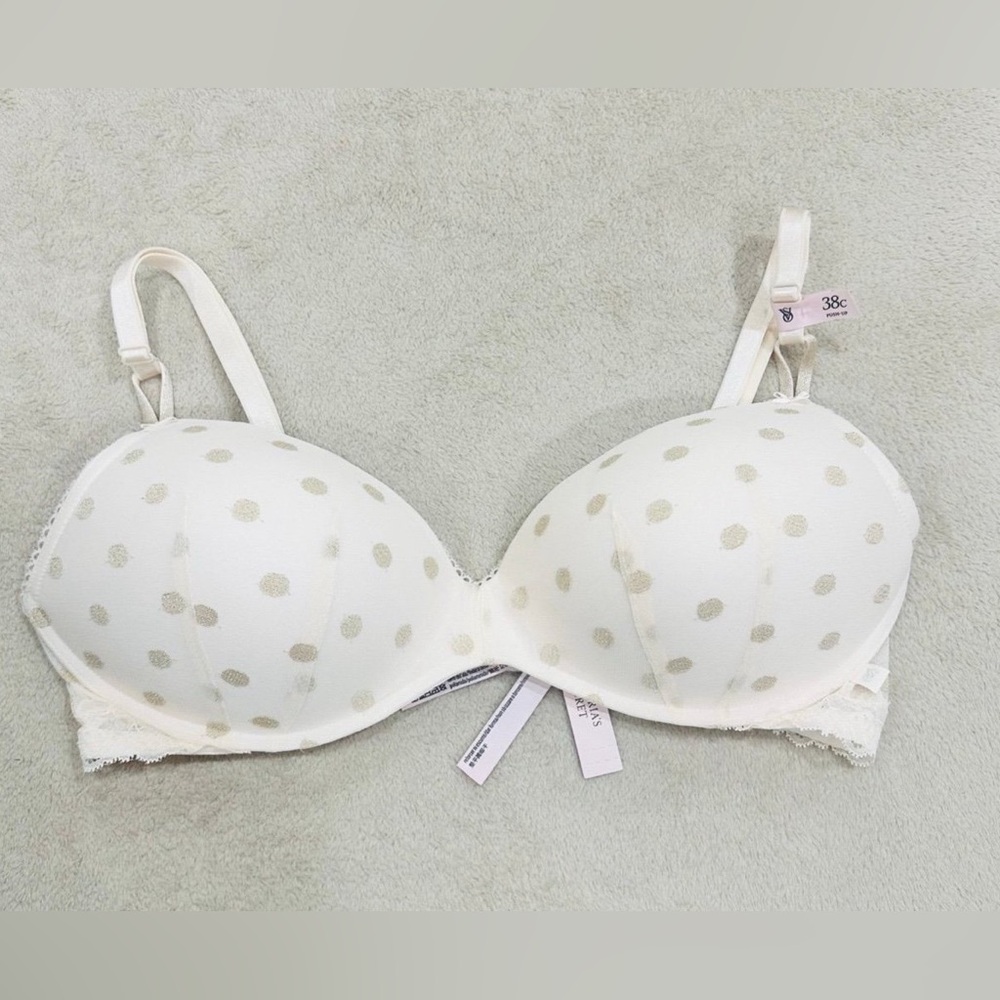 Victorias Secret Sexy Tee Sheer Heritage Shimmer Dot Wireless Push Up Bra 38C